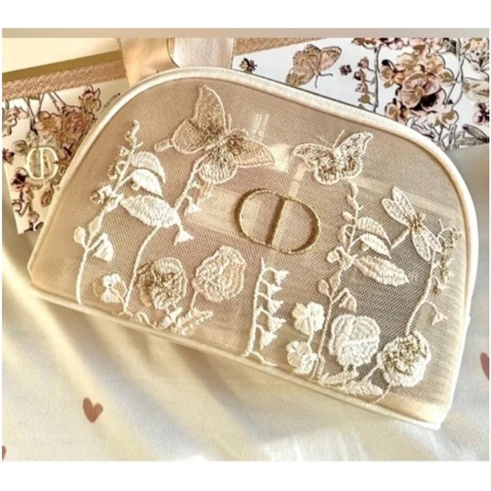Dior Cosmetic Embroidered Floral Butterfly Pouch Limited Edition GWP